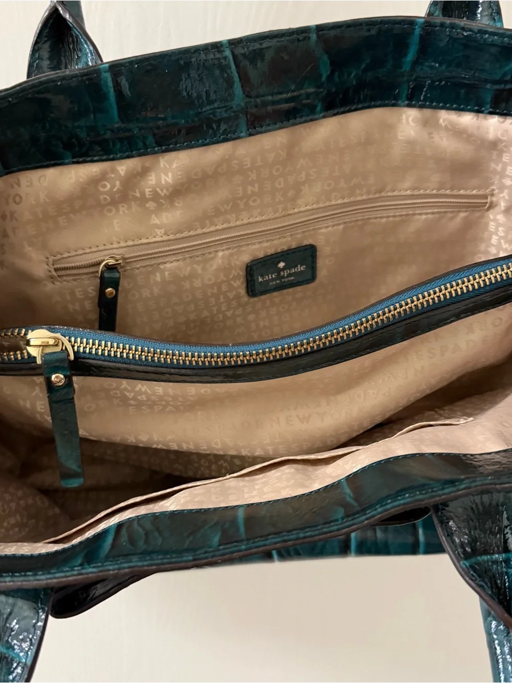 Kate Spade Teal Croc Embossed Knightsbridge Elena Satchel